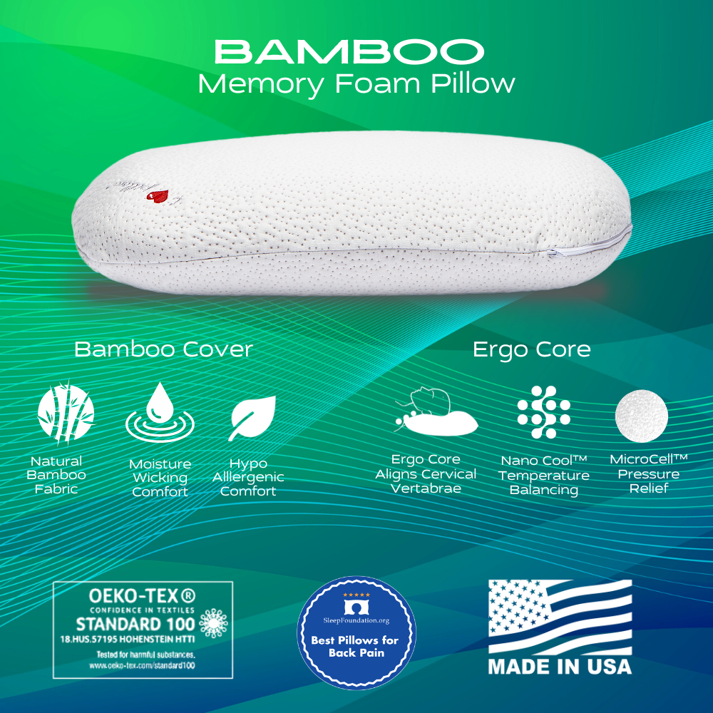 Bamboo Memory Foam Pillow, Standard/Queen